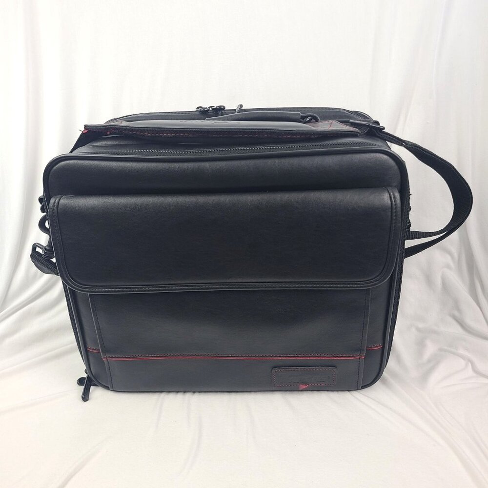 Targus Black Leather Laptop Messenger Bag Shoulder Strap Files